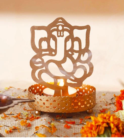India Desire : Pepperfry Steal Deal: Buy Golden Finish Metal Lord Ganesha Tealight Holder Just At Rs 49 Only